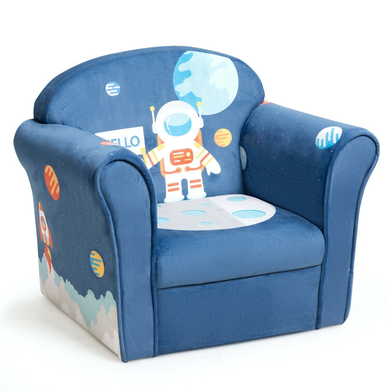 Kids Armrest Upholstered Sofa Chair with Cute Patterns with Wide Backrest